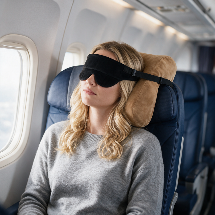 Lightweight Travel Pillow Set with Eye Mask and Seat Strap | Nap Upright Anywhere | Travel Pillows