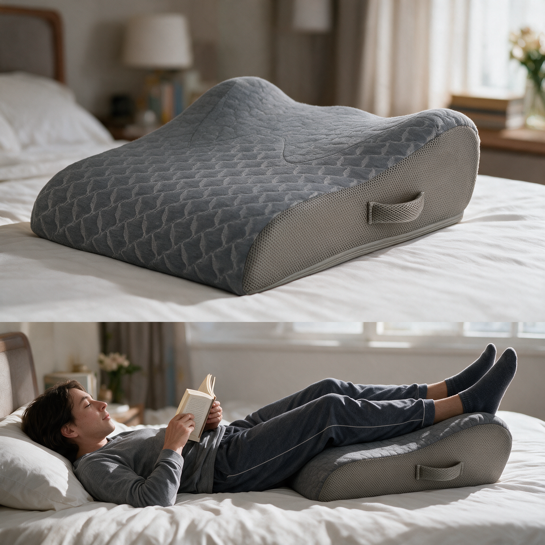 Memory Foam Leg Elevation Pillow with Cooling Cover and Handles | Contoured Leg Rest | Leg Pillows