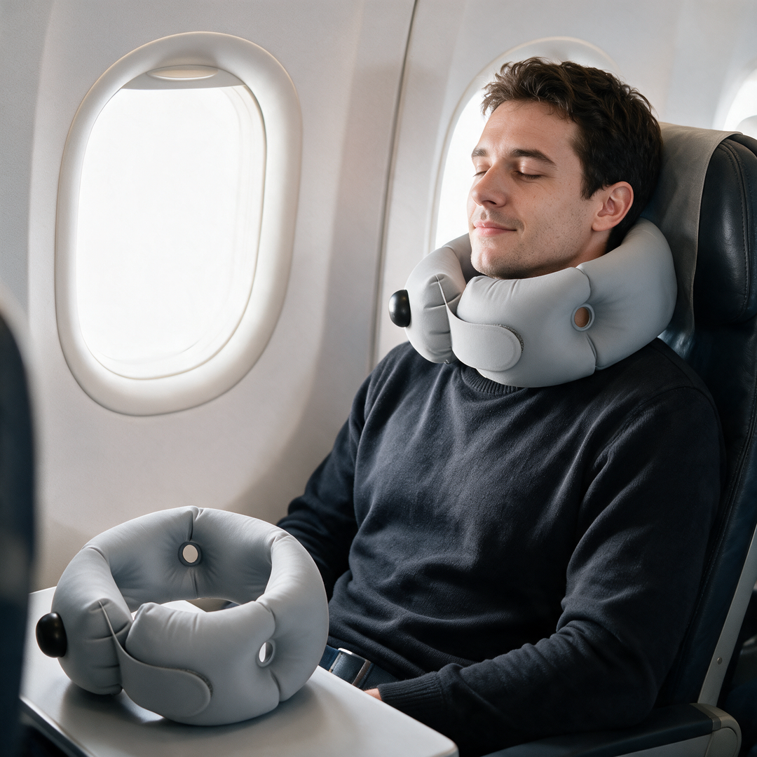 360 Inflatable Travel Neck Pillow with Hook-and-Loop Strap | All-Round Neck Support | Travel Pillows