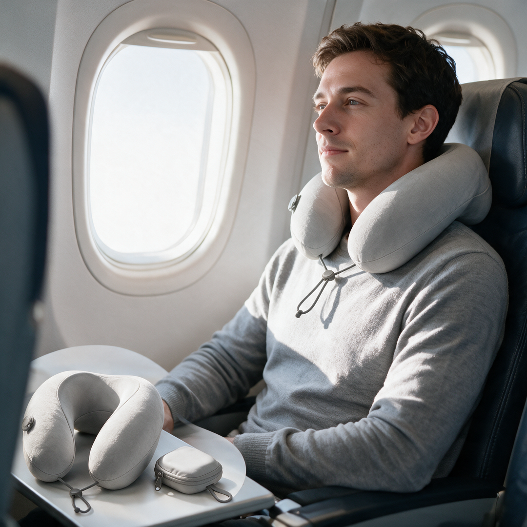 Inflatable U-Shaped Travel Neck Pillow with Pocket Case and Press Valve | Packs Down to Pocket Size | Travel Pillows