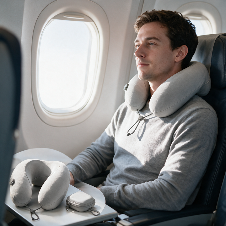 Inflatable U-Shaped Travel Neck Pillow with Pocket Case and Press Valve | Packs Down to Pocket Size | Travel Pillows