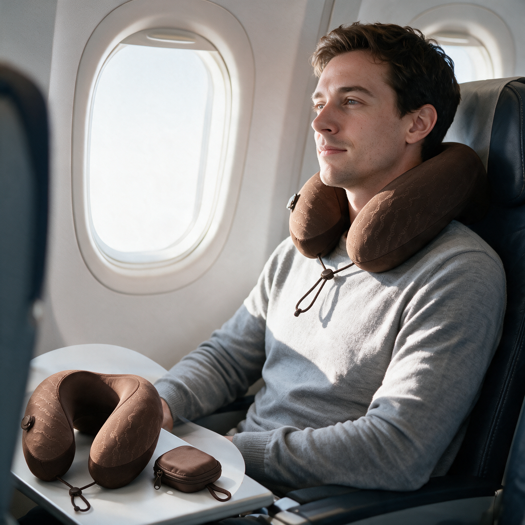 Inflatable U-Shaped Travel Neck Pillow with Pocket Case and Press Valve | Packs Down to Pocket Size | Travel Pillows