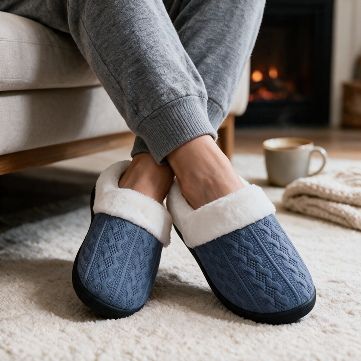 Faux Fur Lined Knit House Slippers for Women with Cushioned Sole | Cosy Feet on Cold Floors | Slippers