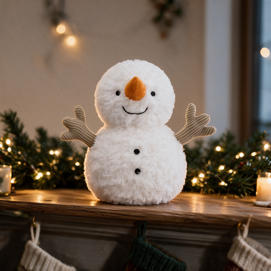 Snowman Christmas Plush Pillow, 25 cm with Knit Hat Option | Fluffy Festive Snowman | Holiday Decor