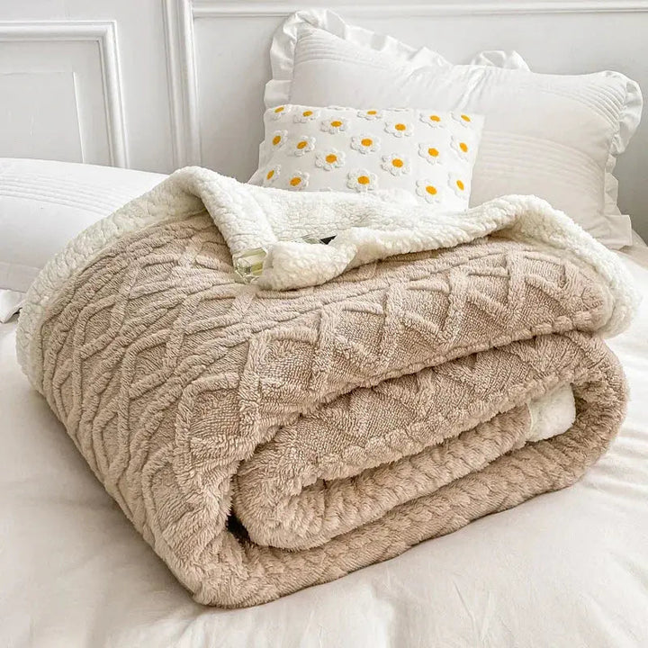 Soft Woolen Blanket with Lamb Velvet Lining and Flannel Outer Layer | Dual-Layer Lamb Velvet Warmth | Throw Blankets