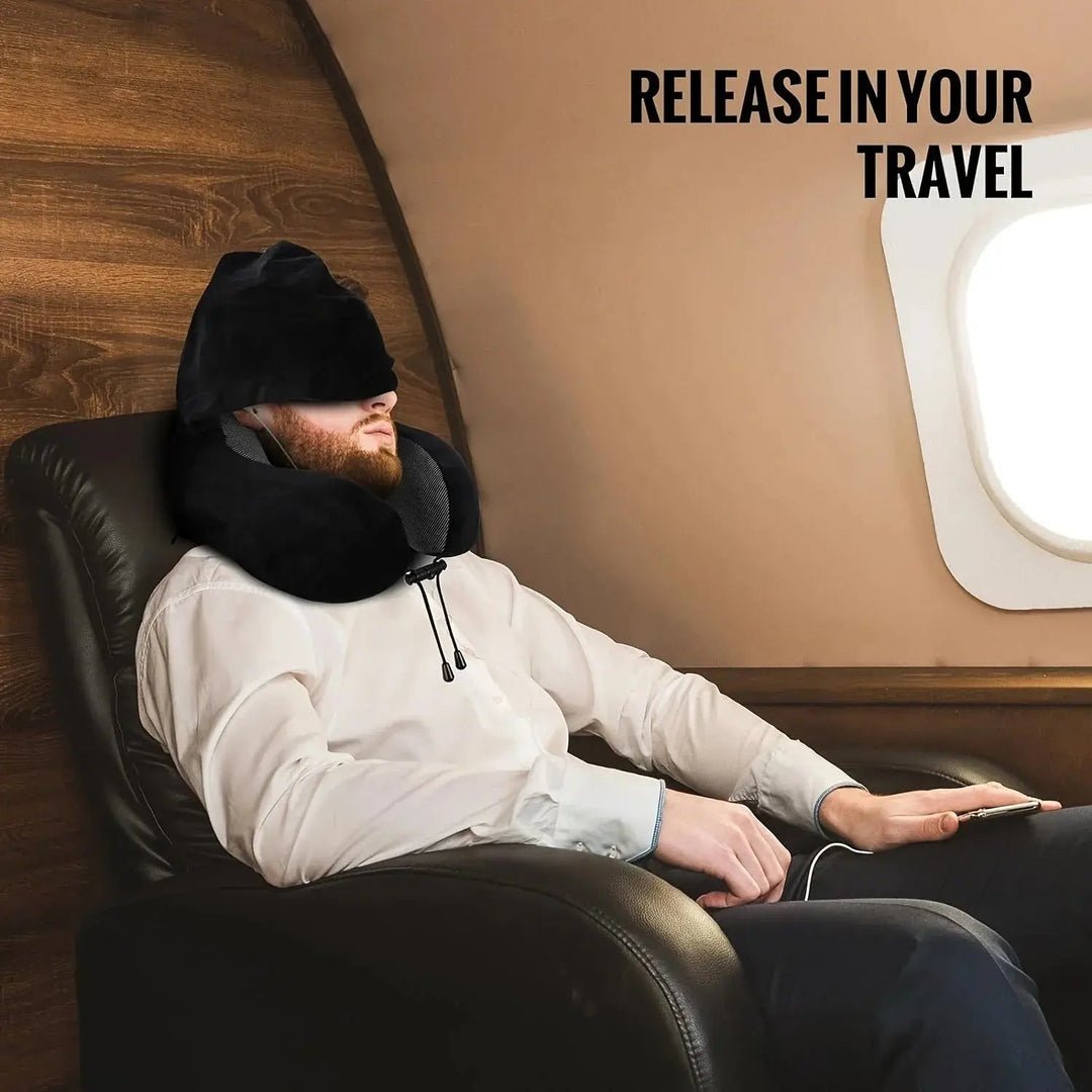 Hooded U-Shaped Memory Foam Travel Neck Pillow | Travel Pillow With Built-In Privacy | Travel Pillows