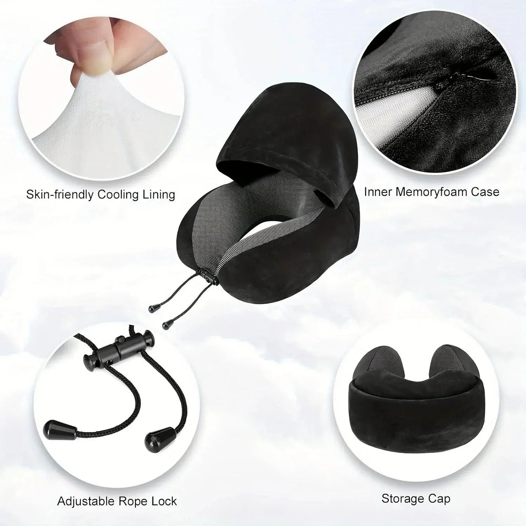 Memory Foam U-Shaped Travel Pillow with Detachable Hood | Travel Rest with Extra Cover | Travel Pillows