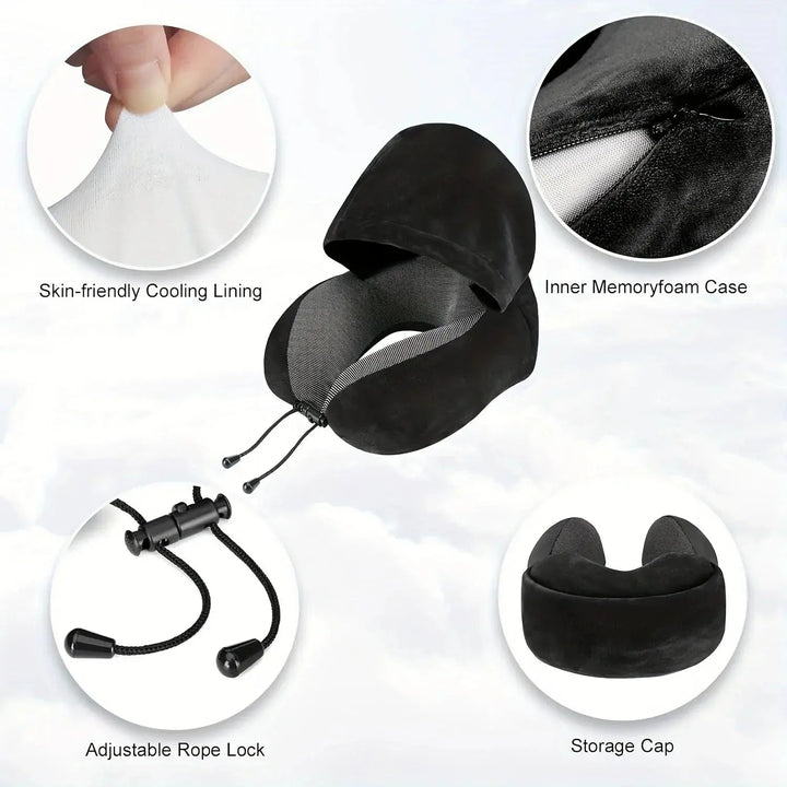 Hooded U-Shaped Memory Foam Travel Neck Pillow | Travel Pillow With Built-In Privacy | Travel Pillows