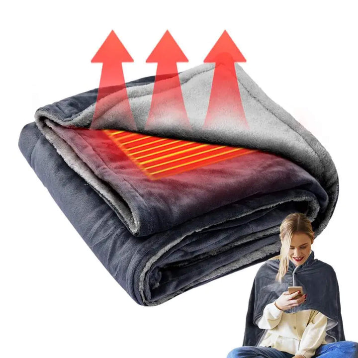 Wearable USB Heated Poncho Throw with Three Heat Levels | Wearable Heated Throw for Winter | Heated Blankets