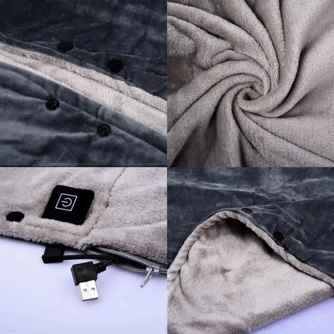 Wearable USB Heated Poncho Throw with Three Heat Levels | Wearable Heated Throw for Winter | Heated Blankets