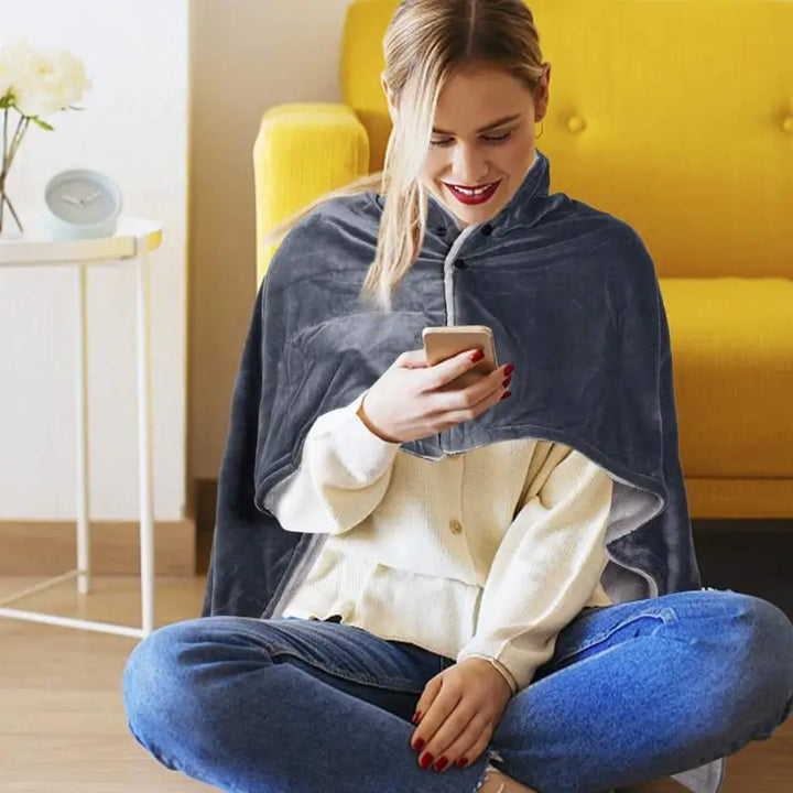 Wearable USB Heated Poncho Throw with Three Heat Levels | Wearable Heated Throw for Winter | Heated Blankets