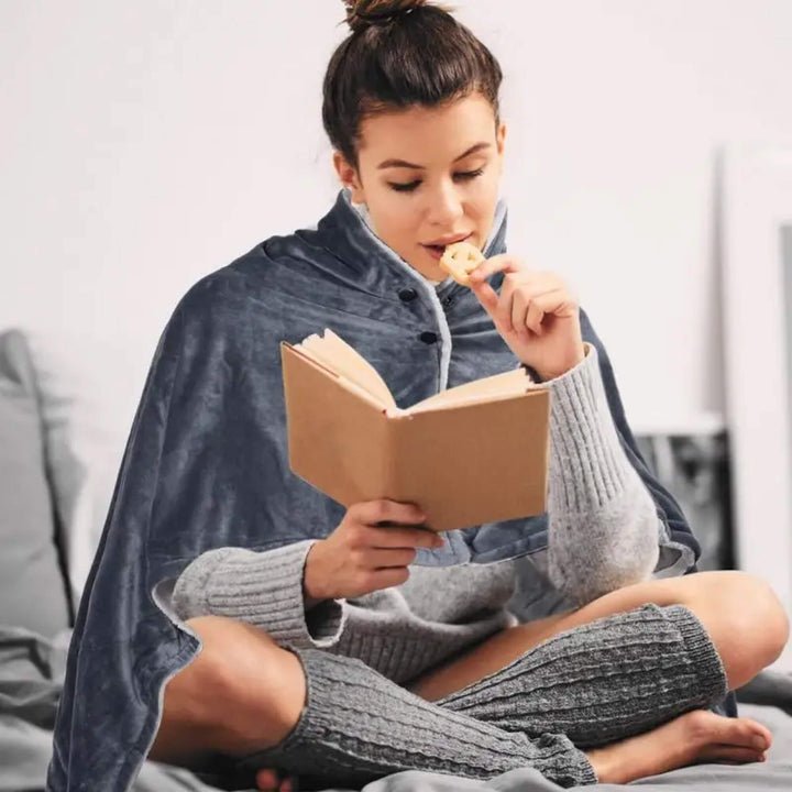 Wearable USB Heated Poncho Throw with Three Heat Levels | Wearable Heated Throw for Winter | Heated Blankets