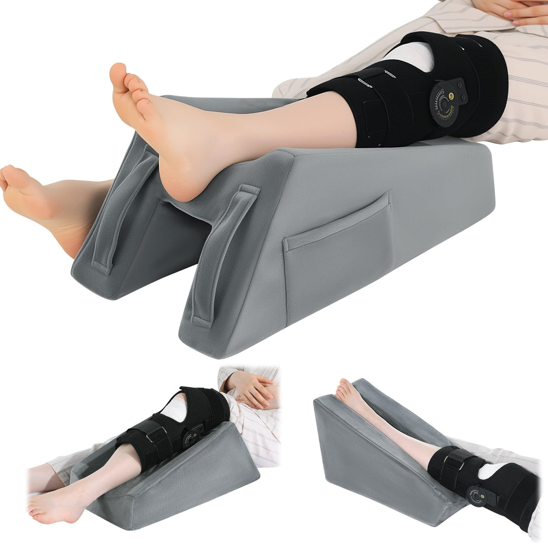 Knee Support Leg Elevation Pillow with Side Pockets and Handles | Rest with Essentials in Reach | Wedge Pillows