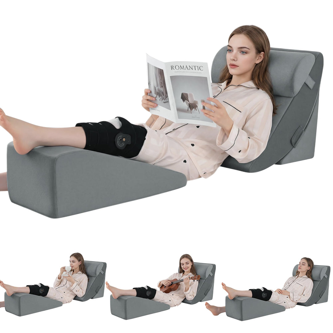 4-Piece Wedge Pillow Set for Leg Elevation and Upright Reading | Four Wedges, Many Positions | Wedge Pillows