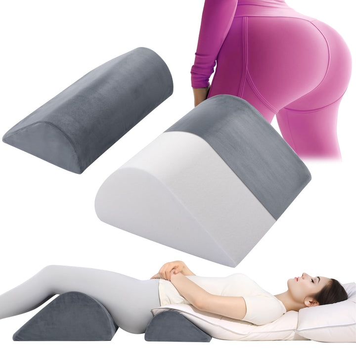 Two-Piece Support Set with Lumbar Cushion and Leg Wedge for Sleeping | Lumbar Cushion and Leg Wedge Pair | Wedge Pillows