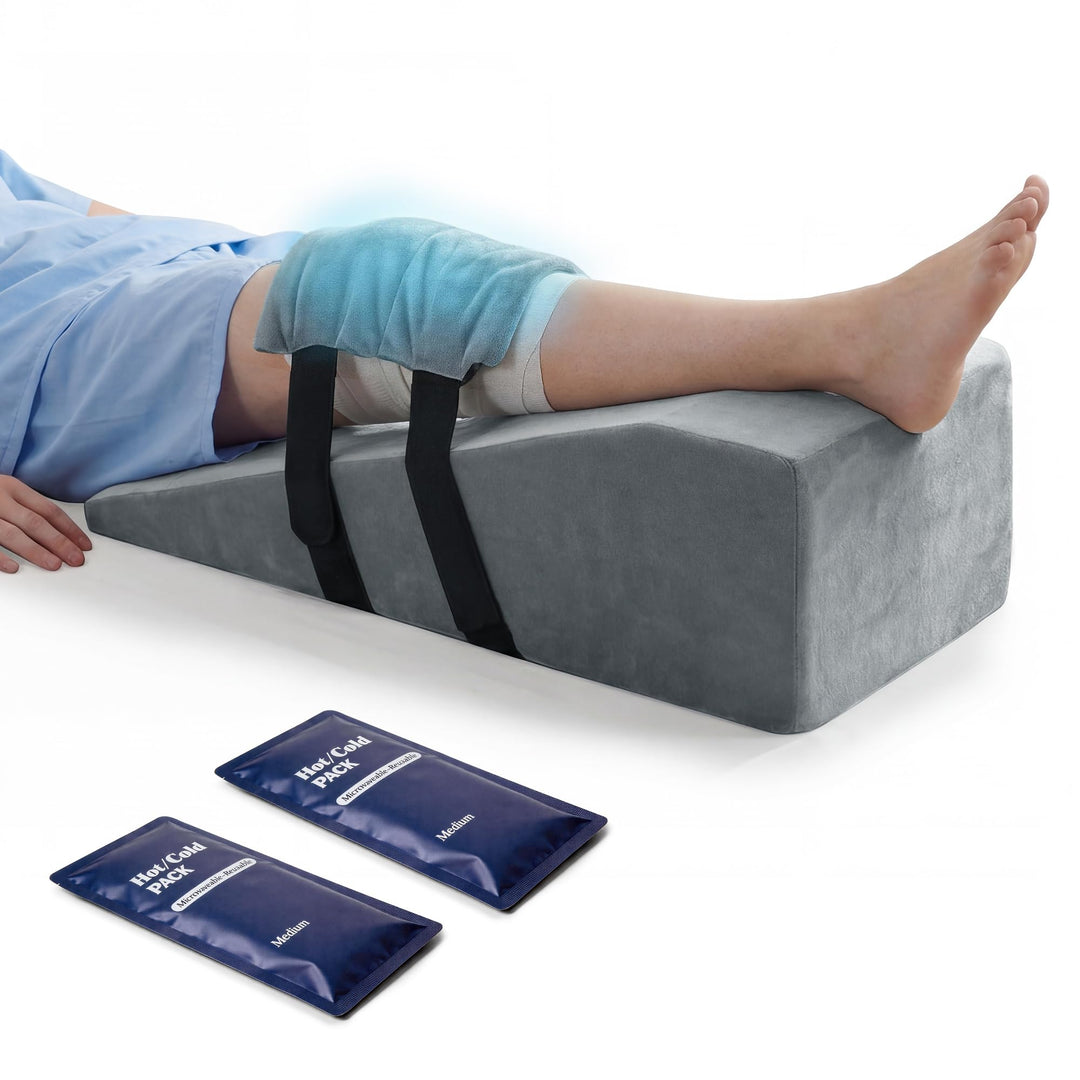 Leg Elevation Pillow with 2 Reusable Gel Packs for Hot or Cold Use | Elevated Rest with Cooling Packs | Wedge Pillows