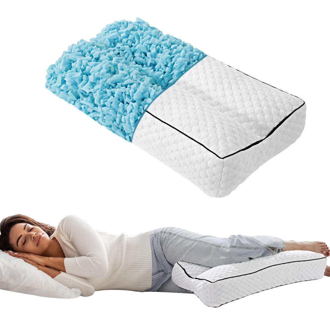 6.5 Inch Shredded Memory Foam Knee Pillow for Side Sleepers | Tall Shredded Foam Knee Pillow | Knee Pillows