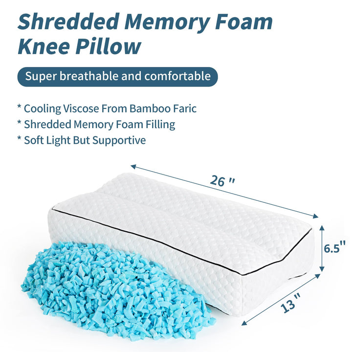 6.5 Inch Shredded Memory Foam Knee Pillow for Side Sleepers | Tall Shredded Foam Knee Pillow | Knee Pillows
