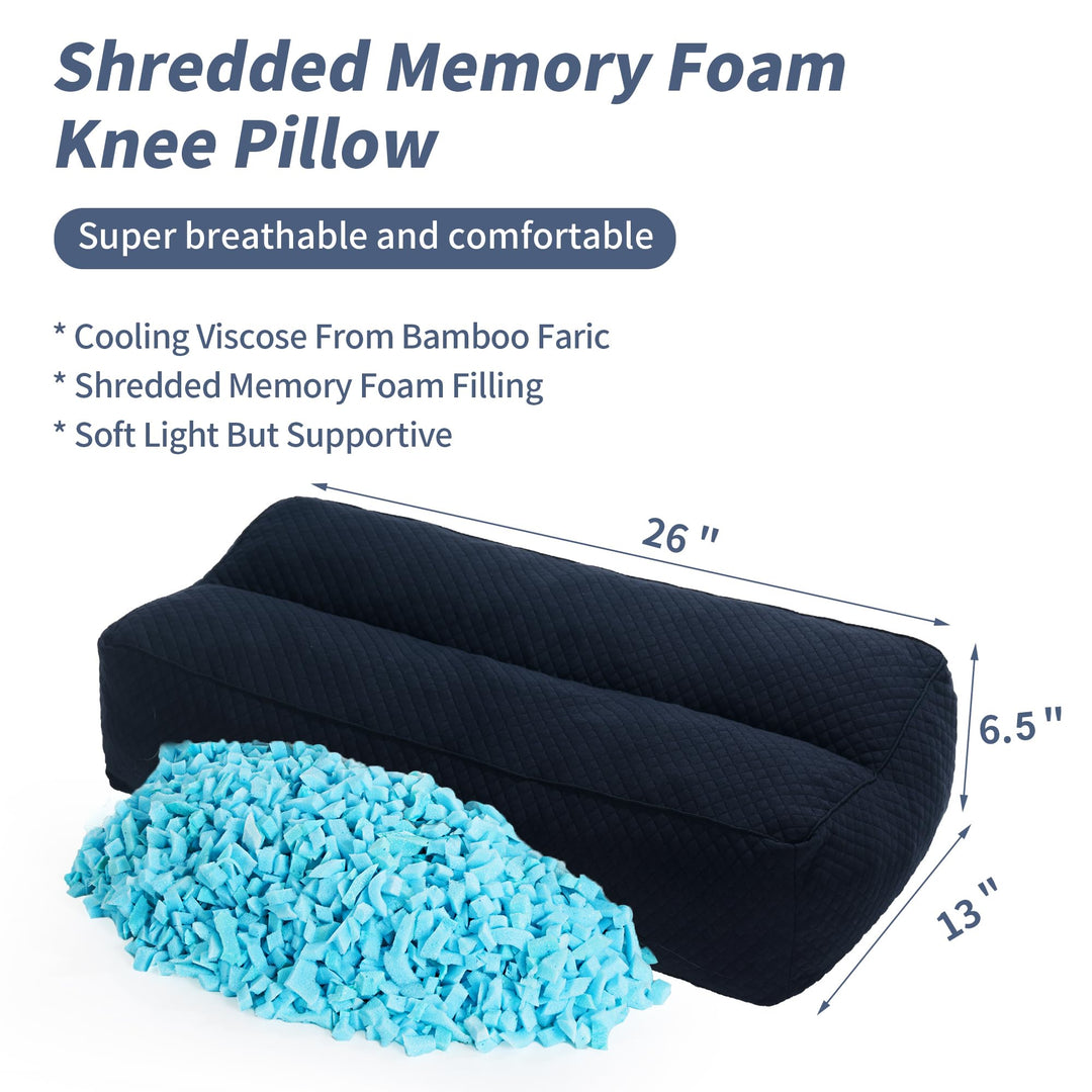 6.5 Inch Shredded Memory Foam Knee Pillow for Side Sleepers | Tall Shredded Foam Knee Pillow | Knee Pillows