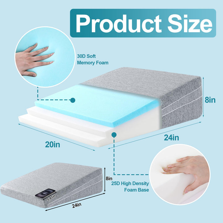 Adjustable Memory Foam Bed Wedge Pillow for Back Support and Leg Elevation | Raise Your Back or Legs Gently | Wedge Pillows