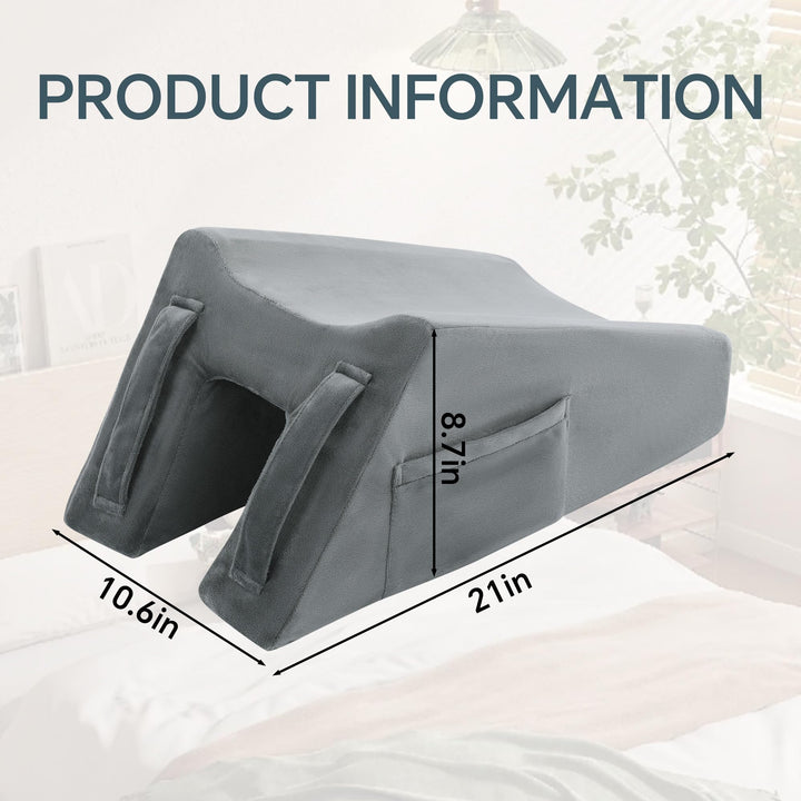 Knee Support Leg Elevation Pillow with Side Pockets and Handles | Rest with Essentials in Reach | Wedge Pillows
