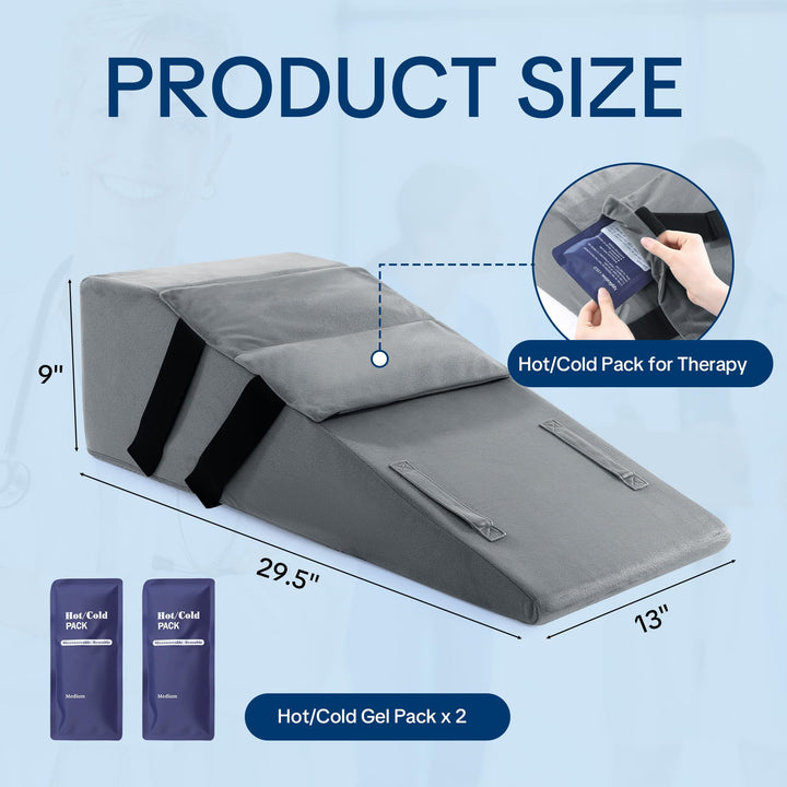 Leg Elevation Pillow with 2 Reusable Gel Packs for Hot or Cold Use | Elevated Rest with Cooling Packs | Wedge Pillows