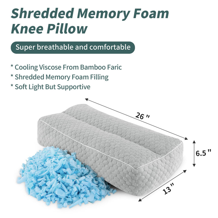 6.5 Inch Shredded Memory Foam Knee Pillow for Side Sleepers | Tall Shredded Foam Knee Pillow | Knee Pillows