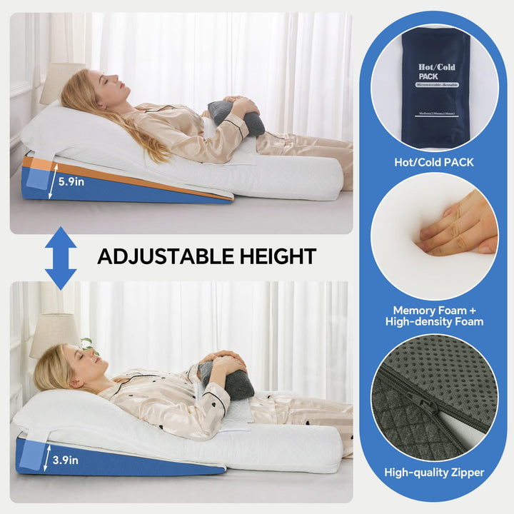 Adjustable Wedge Pillow Set for Sleeping with Multi-Angle Support | Multi-Angle Wedge Set for Sleep | Wedge Pillows