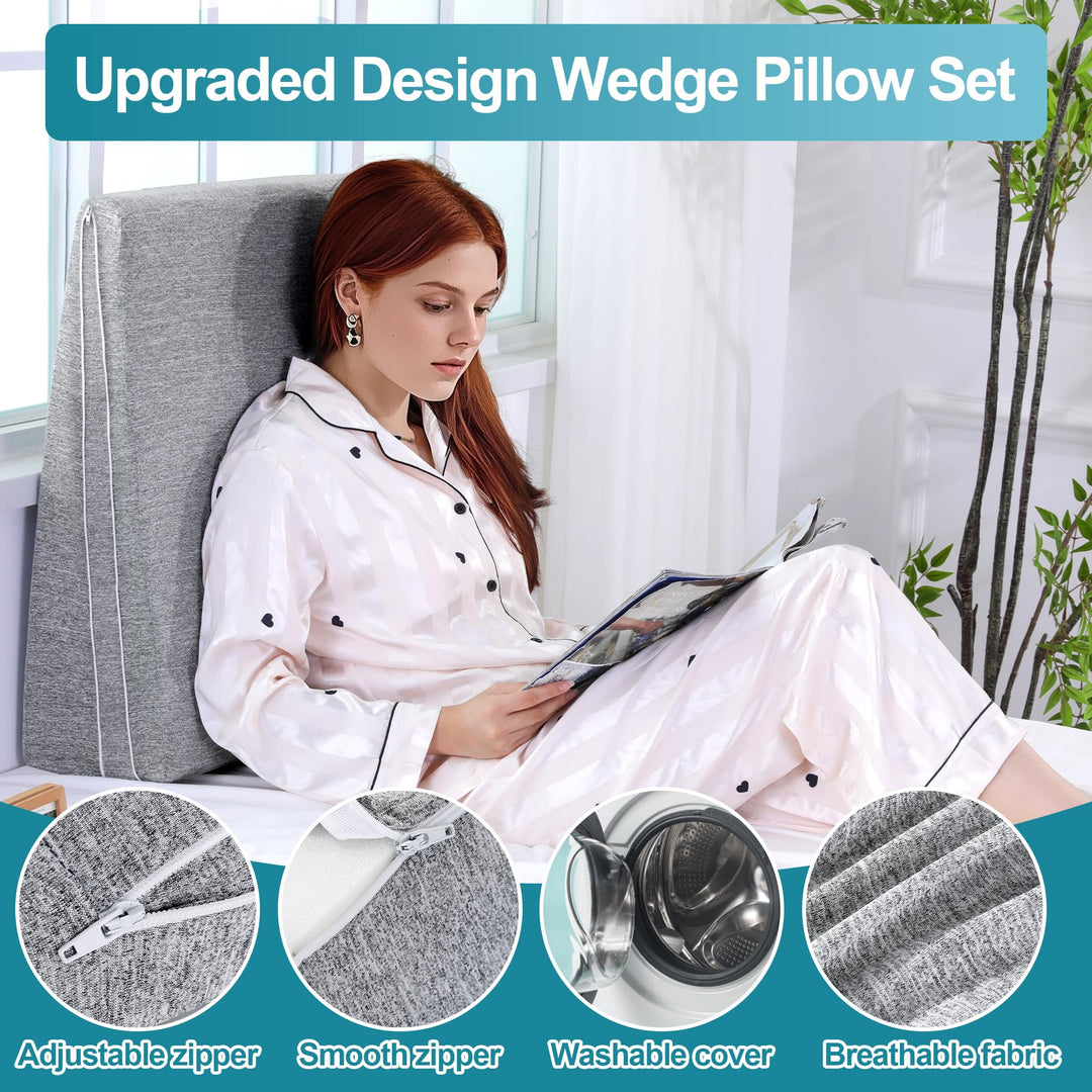 Adjustable Memory Foam Bed Wedge Pillow for Back Support and Leg Elevation | Raise Your Back or Legs Gently | Wedge Pillows