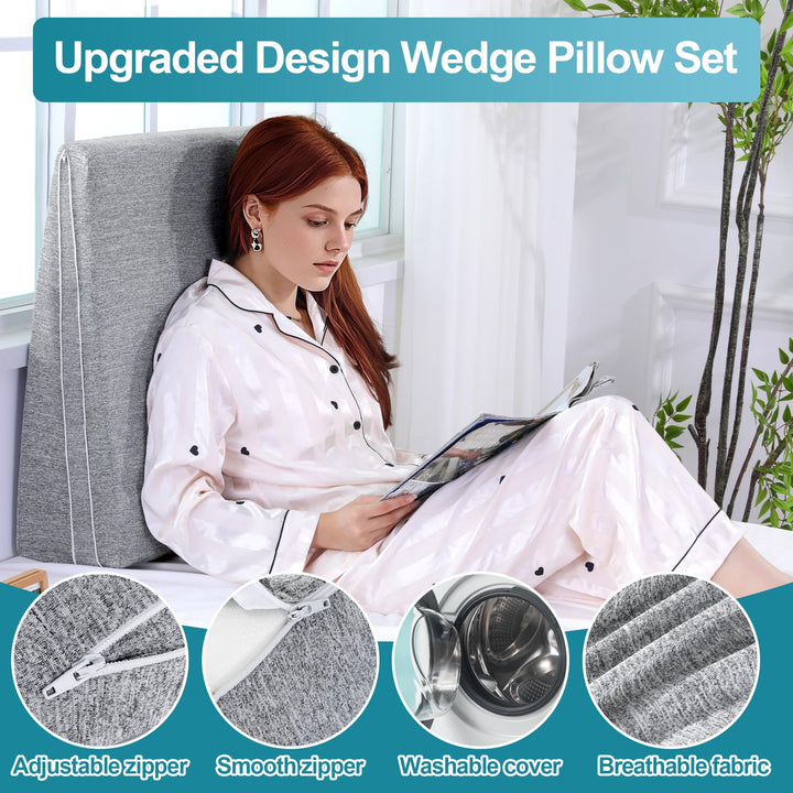 Adjustable Memory Foam Bed Wedge Pillow for Back Support and Leg Elevation | Raise Your Back or Legs Gently | Wedge Pillows