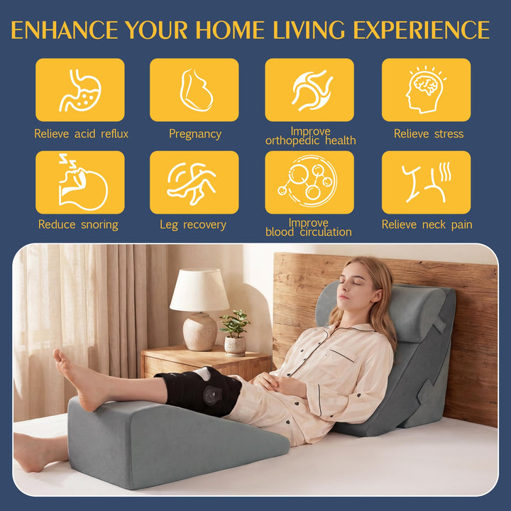 4-Piece Wedge Pillow Set for Leg Elevation and Upright Reading | Four Wedges, Many Positions | Wedge Pillows