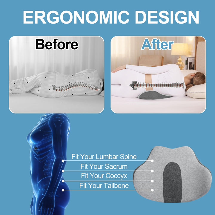 Elevated Lower Back Pillow for Sleeping, Ergonomic Memory Foam Cushion | Elevated Lower Back and Hip Comfort | Wedge Pillows