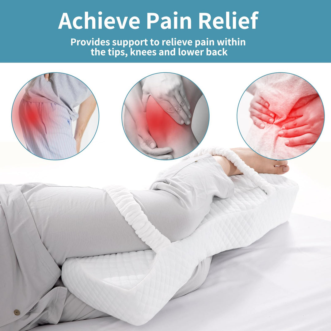 Memory Foam Knee Pillow with Strap for Hip and Lower Back Comfort | Strap-On Knee Pillow Stays Put | Knee Pillows