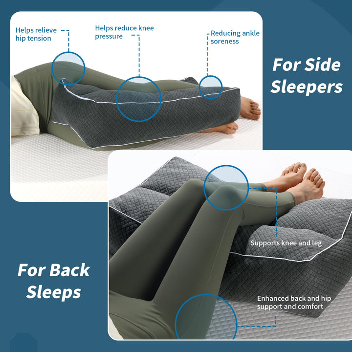 6.5 Inch Shredded Memory Foam Knee Pillow for Side Sleepers | Tall Shredded Foam Knee Pillow | Knee Pillows