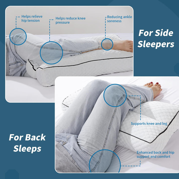 6.5 Inch Shredded Memory Foam Knee Pillow for Side Sleepers | Tall Shredded Foam Knee Pillow | Knee Pillows