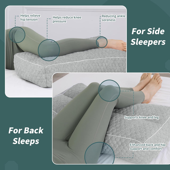 6.5 Inch Shredded Memory Foam Knee Pillow for Side Sleepers | Tall Shredded Foam Knee Pillow | Knee Pillows