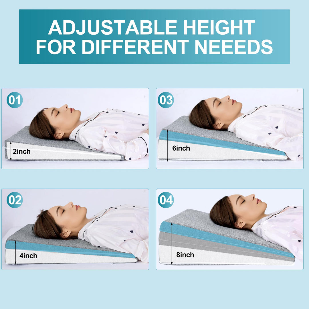 Adjustable Memory Foam Bed Wedge Pillow for Back Support and Leg Elevation | Raise Your Back or Legs Gently | Wedge Pillows