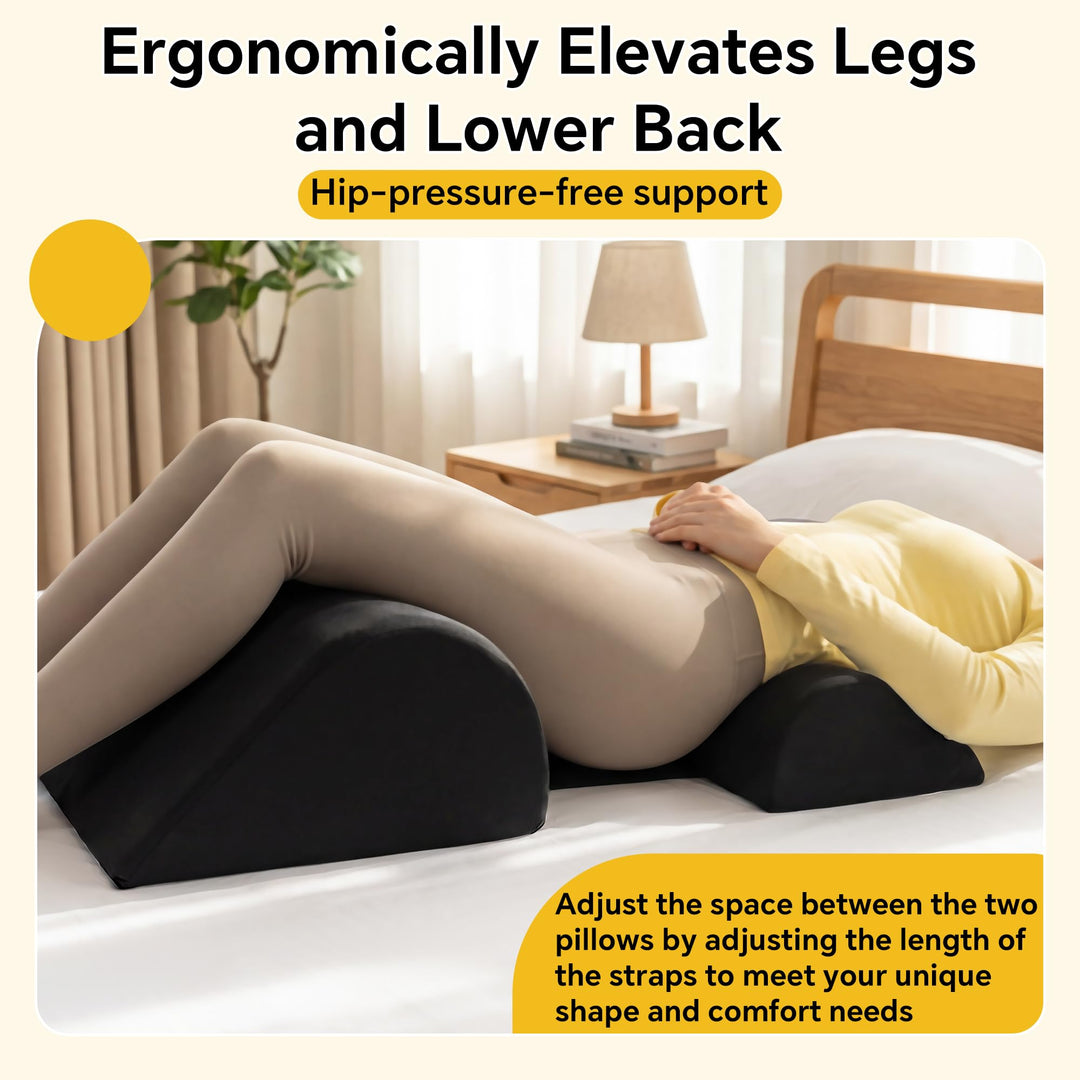 Adjustable Support Pillow Set with Strap, Lumbar Cushion and Leg Wedge | Two-Piece Set with Strap, Custom Fit | Wedge Pillows