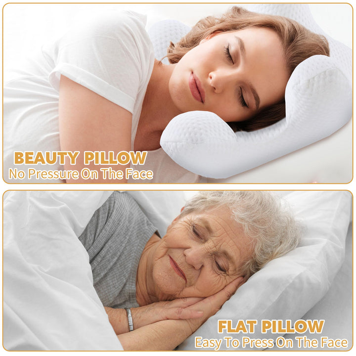 Ergonomic Air Layer Memory Foam Face and Neck Pillow | Breathable Face and Neck Contour | Bed Pillows
