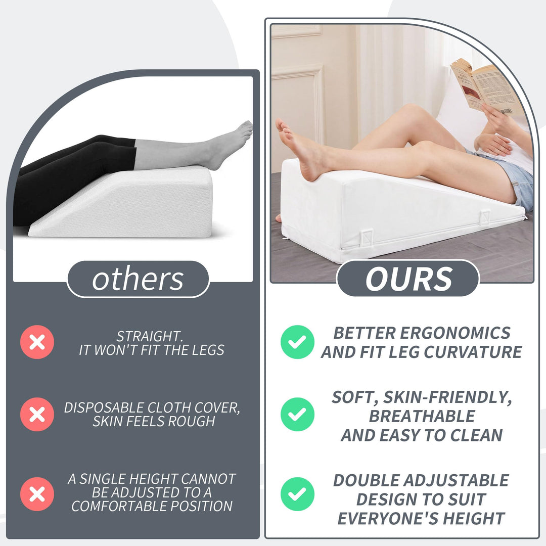 Adjustable Two-Height Leg Elevation Pillow for Knee and Hip Comfort | Two Height Settings for Leg Rest | Wedge Pillows