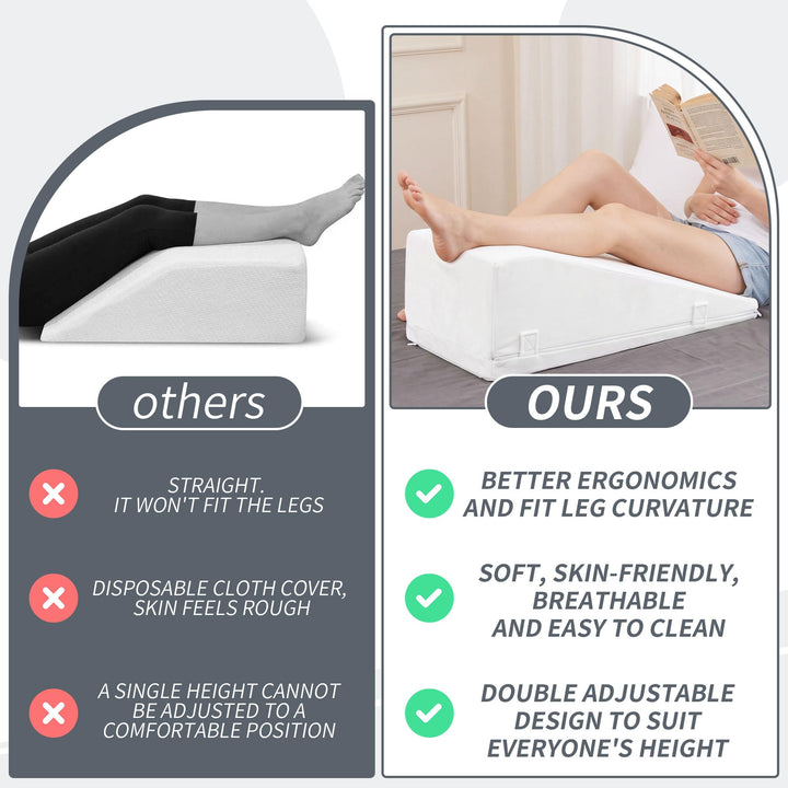 Adjustable Two-Height Leg Elevation Pillow for Knee and Hip Comfort | Two Height Settings for Leg Rest | Wedge Pillows