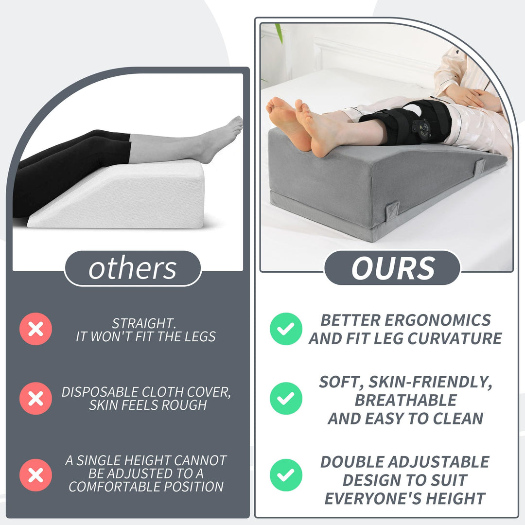 Adjustable Two-Height Leg Elevation Pillow for Knee and Hip Comfort | Two Height Settings for Leg Rest | Wedge Pillows