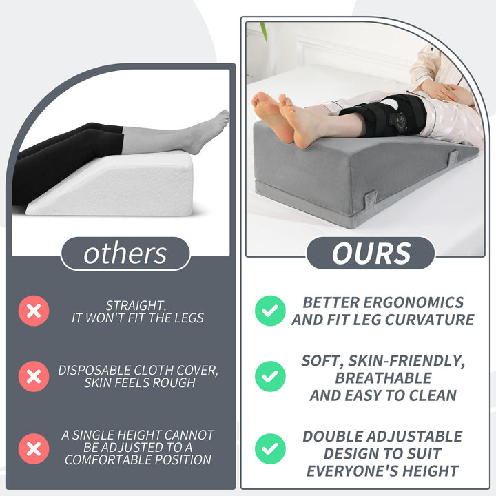 Adjustable Two-Height Leg Elevation Pillow for Knee and Hip Comfort | Two Height Settings for Leg Rest | Wedge Pillows