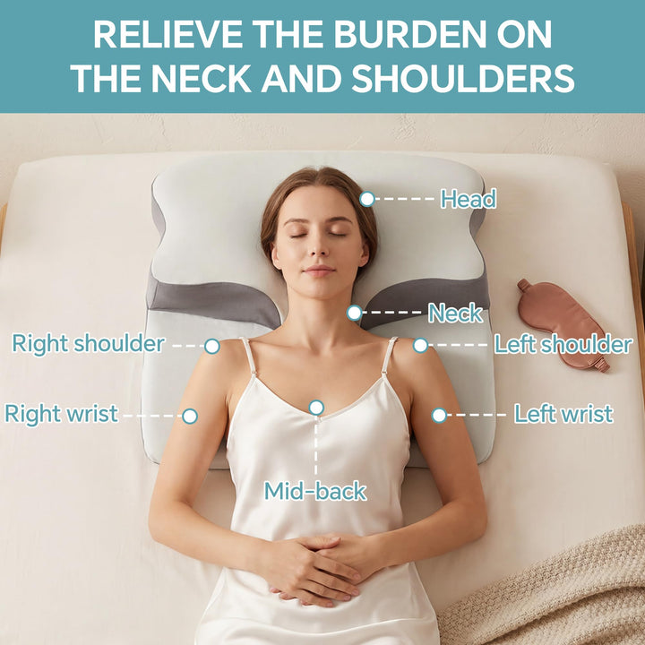 Cervical Memory Foam Neck Pillow with Cooling Cover for Back Sleepers | Cooling Cervical Neck Pillow | Bed Pillows