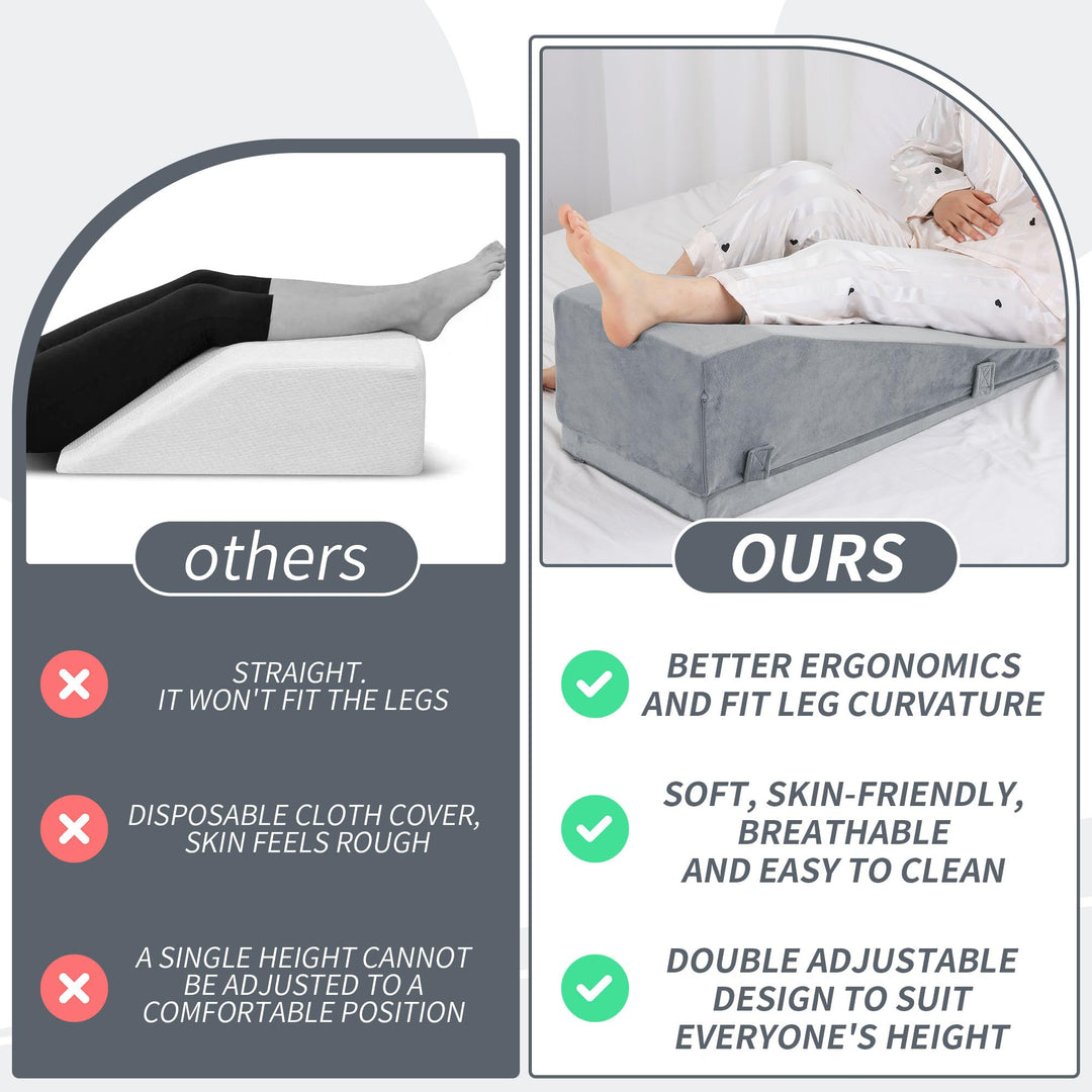 Adjustable Two-Height Leg Elevation Pillow for Knee and Hip Comfort | Two Height Settings for Leg Rest | Wedge Pillows