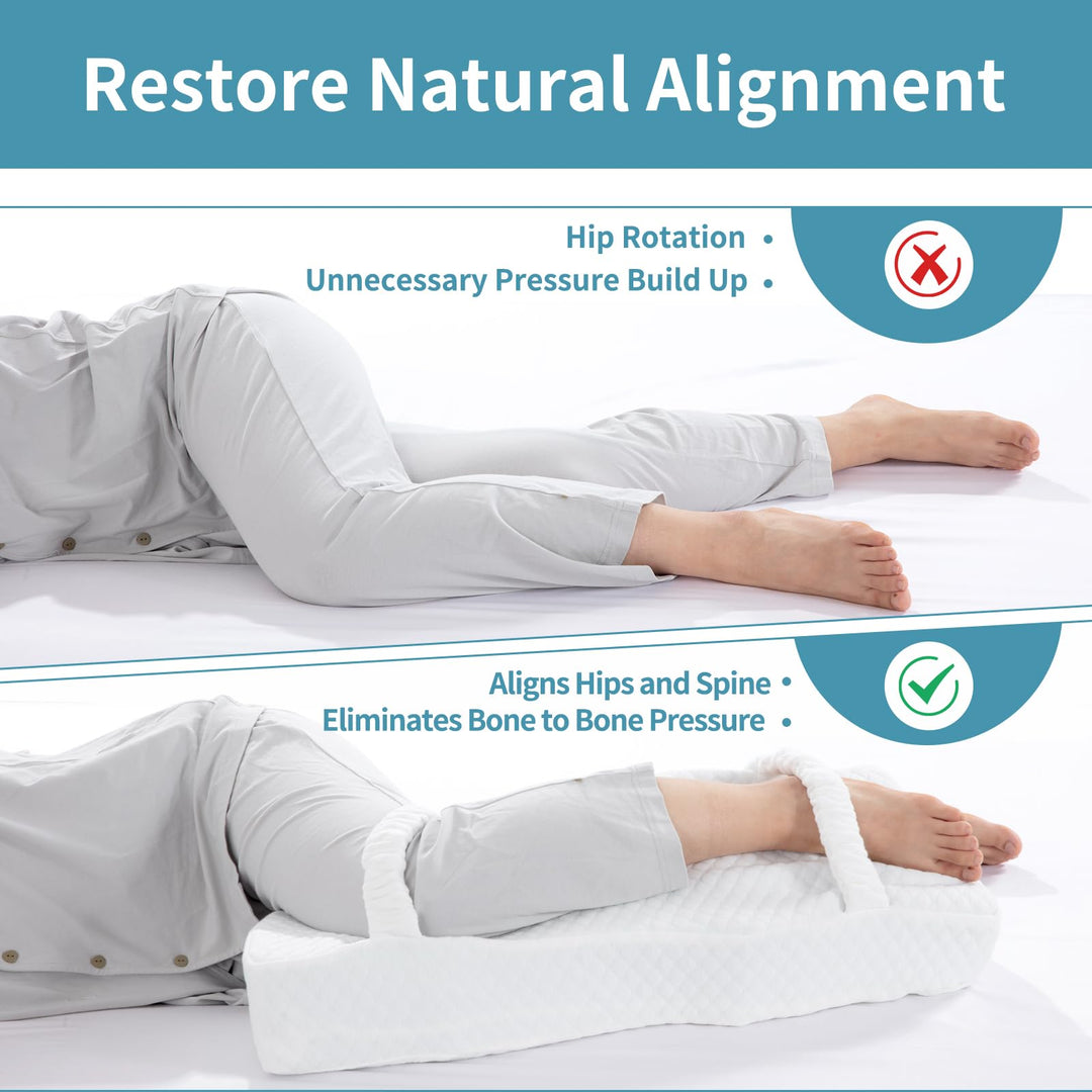 Memory Foam Knee Pillow with Strap for Hip and Lower Back Comfort | Strap-On Knee Pillow Stays Put | Knee Pillows