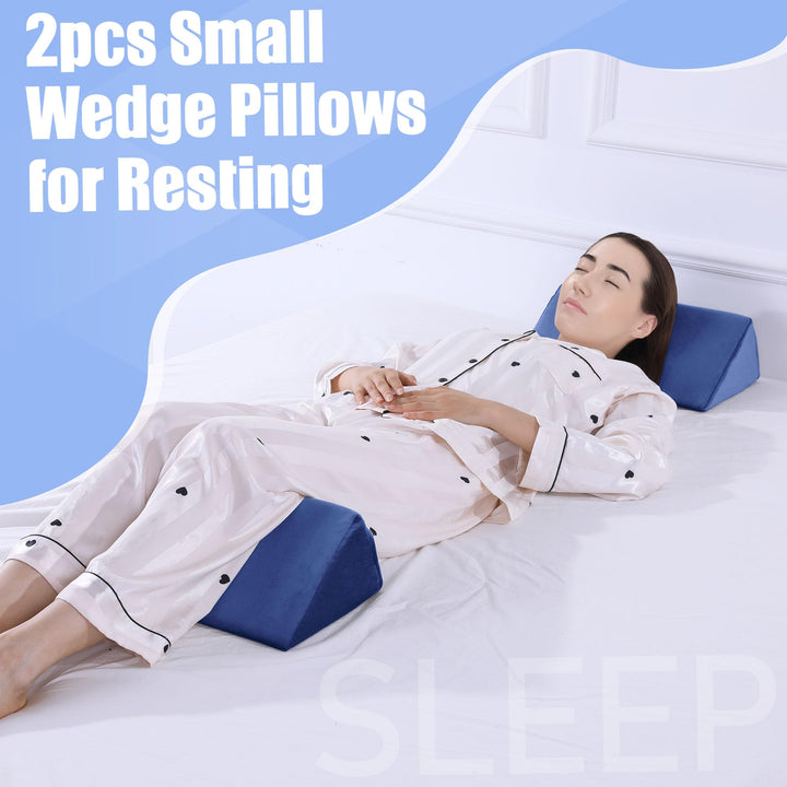 Small Foam Wedge Pillows, Set of 2, for Side Sleeping and Leg Elevation | Two Compact Wedges for Flexible Support | Wedge Pillows