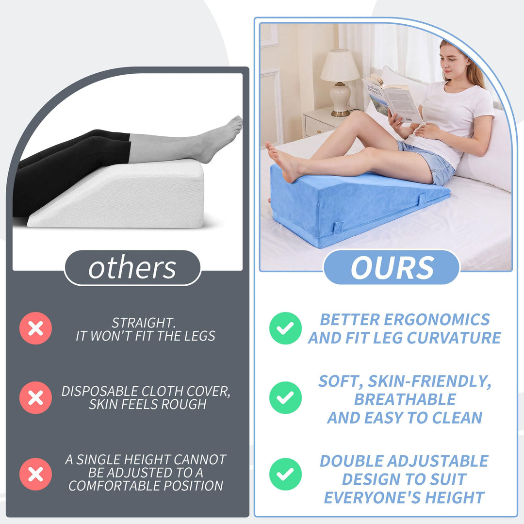 Adjustable Two-Height Leg Elevation Pillow for Knee and Hip Comfort | Two Height Settings for Leg Rest | Wedge Pillows
