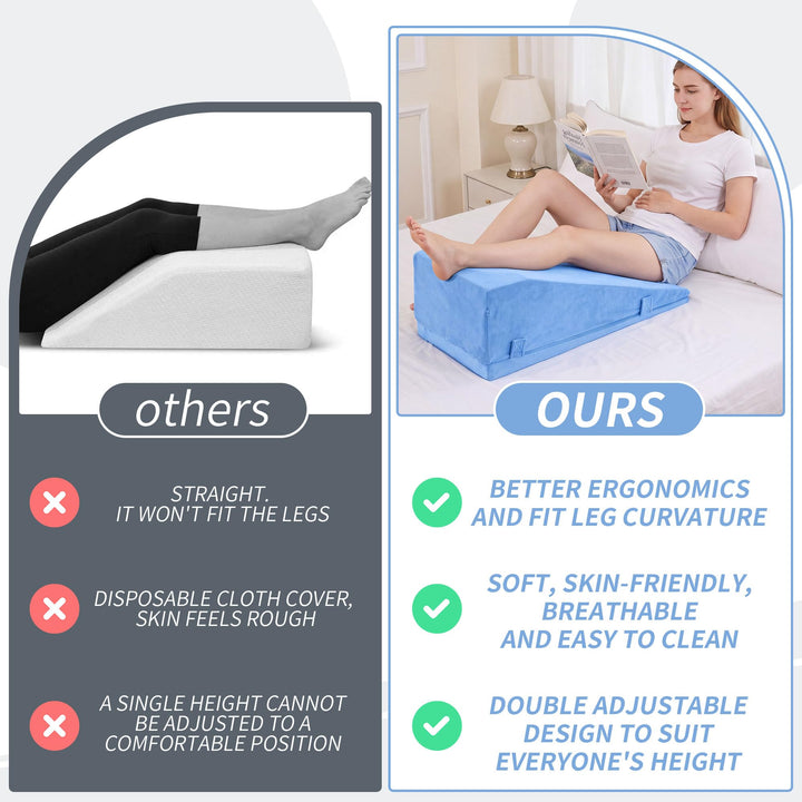 Adjustable Two-Height Leg Elevation Pillow for Knee and Hip Comfort | Two Height Settings for Leg Rest | Wedge Pillows