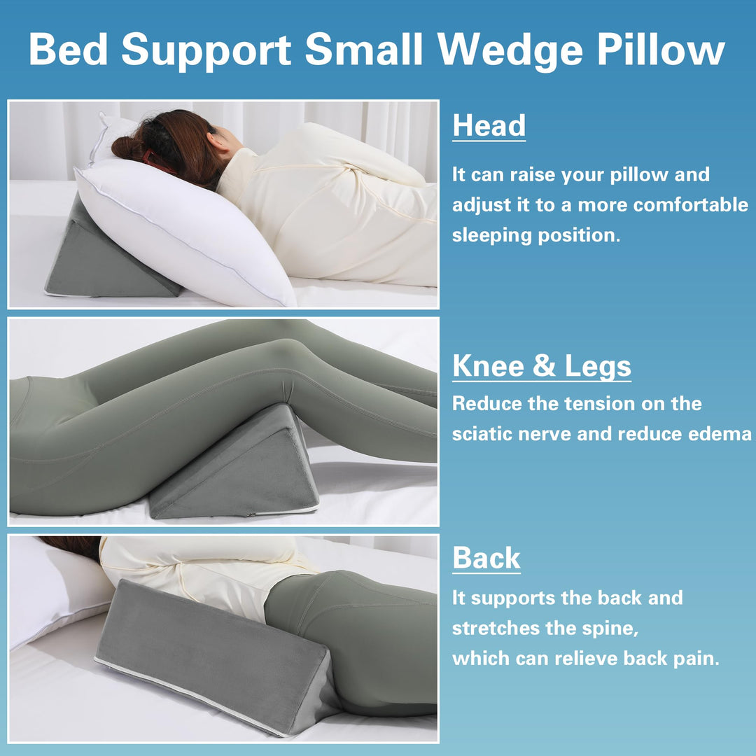 Small Foam Wedge Pillow for Side Sleeping and Leg Elevation | Compact Wedge, Big Comfort | Wedge Pillows